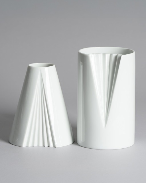 Chic Vintage Rosenthal Plissée Vase Duo Ambrogio Pozzi Minimalist Porcelain Art