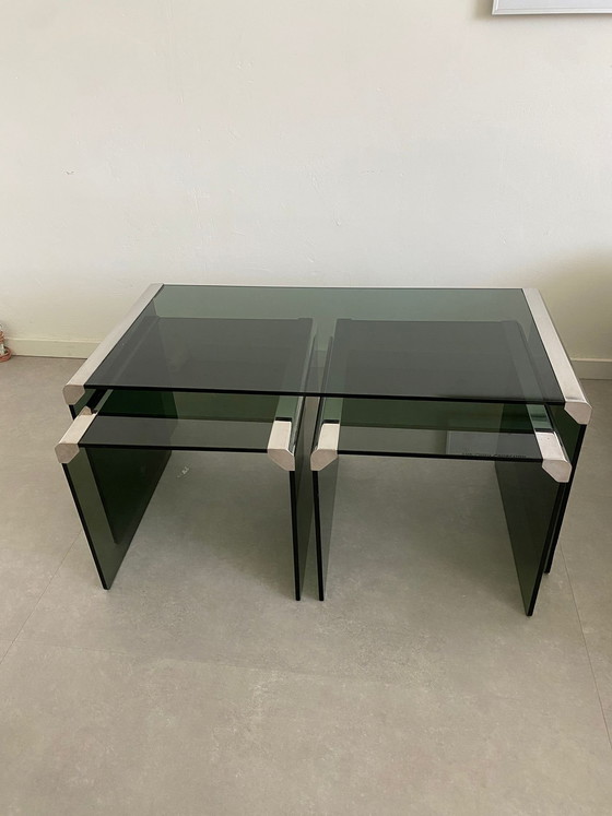 Image 1 of Gallotti & Radice set nesting tables smoke glass vintage