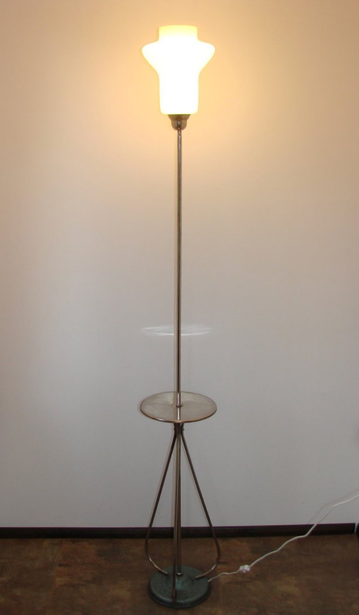 Polish floor lamp from the 1960s – nickel-plated metal and glass