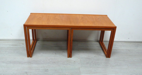 Image 1 of Teakhouten salontafelset uit de jaren 60, 3-delig, model 134 van Kai Kristiansen, multifunctioneel en flexibel, Deens modern.