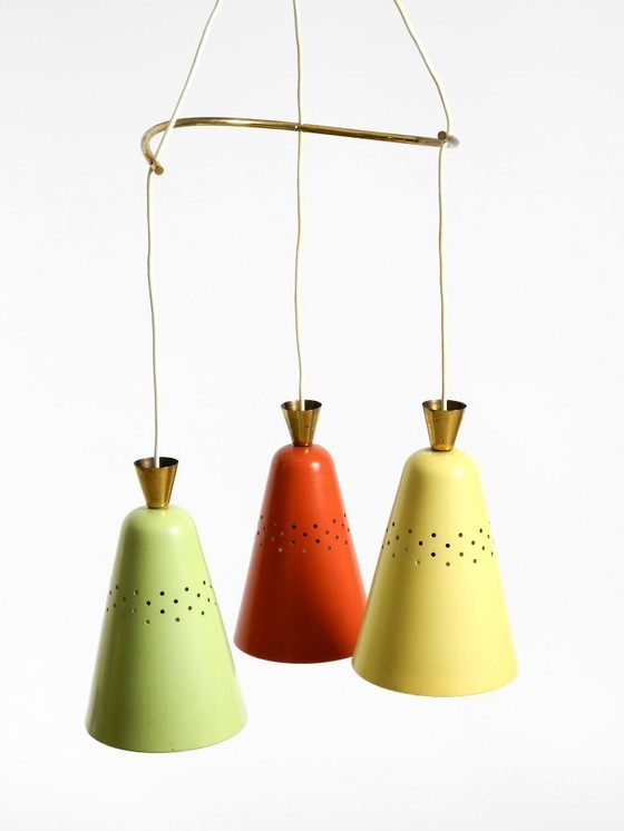 Image 1 of Beautiful Large Original Mid-Century 3-Arm Colorful Bag Ceiling Lamp