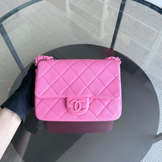Image 1 of Chanel Classic Flap Seasonal Mini Square - Caviar Quilted Grained Calfskin All Pink Barbie Series 29
