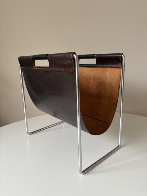 Revistero Brabantia de cuero negro, años 70 – tijdschriftenrek, Leather, Metal