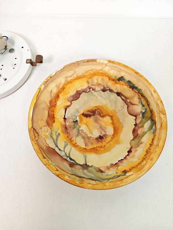 Image 1 of Vintage Glass Sconce / Glass Flush Mount Light / Mid Century Wall or Ceiling Lamp / Retro Round Sconce / Yugoslavia / 1970s