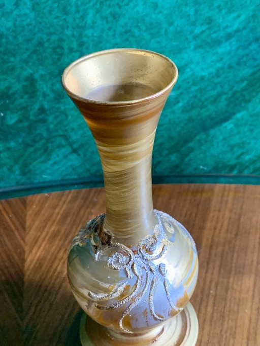 Small opaline glass soliflore vase, Art Nouveau metallic powder decor – vazen