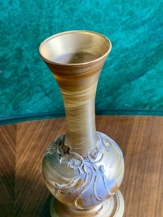 Small opaline glass soliflore vase, Art Nouveau metallic powder decor (photo 4 of 11)