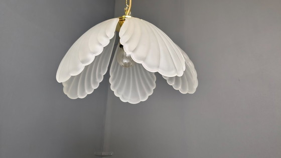 Image 1 of Vintage Italiaanse kroonluchter van glas en messing, jaren 70.