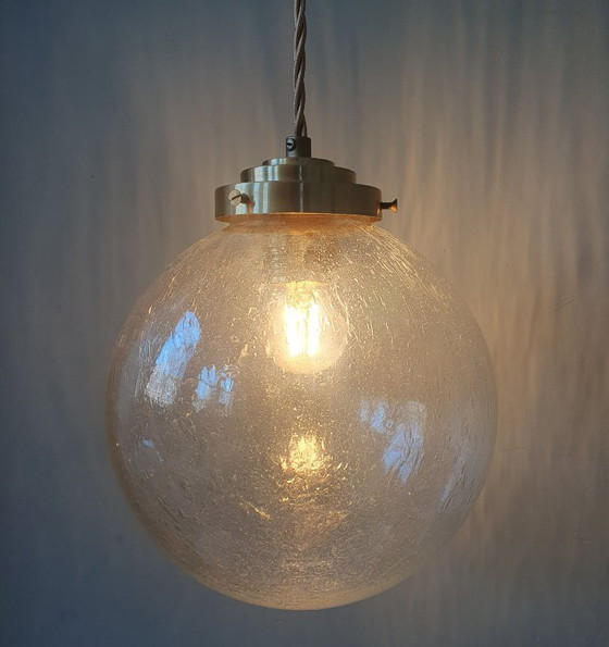 Vintage Pendant Lamp - Globe Lamp - Textured / Bubble Glass. – Metal (photo 12 of 20)