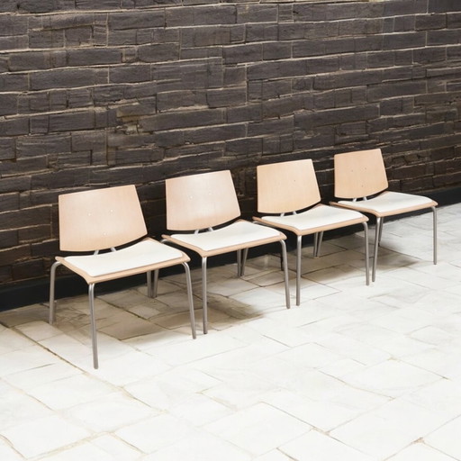 4x Enzo Berti pour lapalma x Collection Chaises en hêtre avec cuir empilables Italie