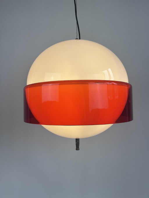 Vintage space age hanging lamp - red & white, plexiglass