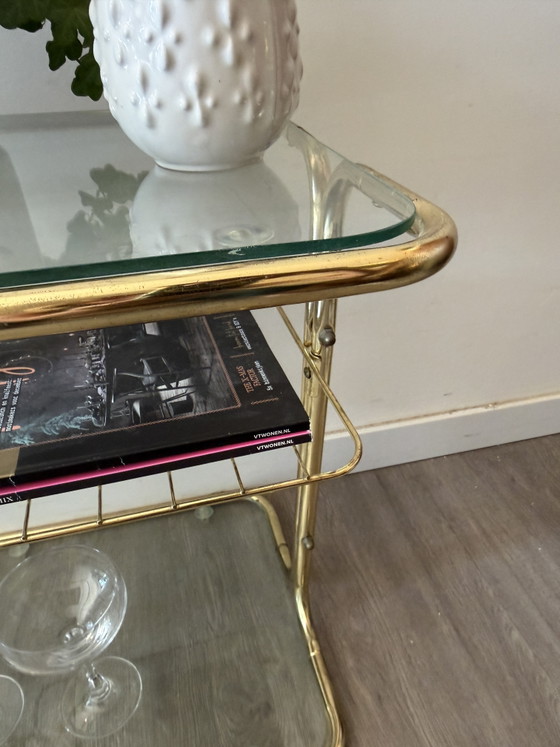 Image 1 of Hollywood Regency bijzettafeltje messing en glad