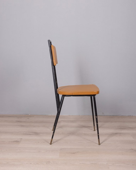 Image 1 of Set of 6 Vintage 1960s Metal and Leather Chairs, Italian Design