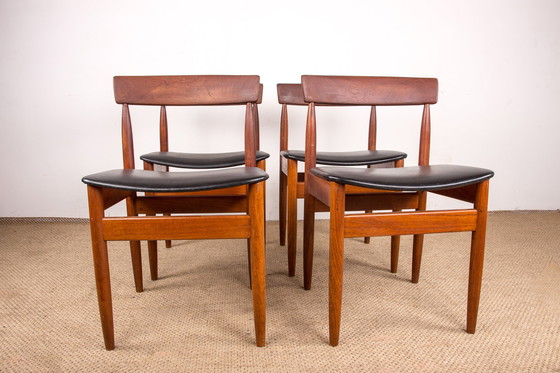Image 1 of Set of 4 Danish Teak Chairs in Black Skaï by P.E. Jorgensen for Farso Stolefabrik 1960