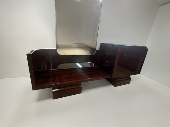 Image 1 of Streamline - Art Deco dressing table with beveled mirror and walnut burl veneer – Germany 1940s / 1950s