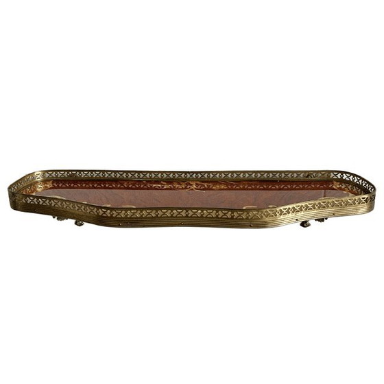Videoregistratore vintage italiano, tavolino a mezzaluna da parete con intarsi in legno e ottone, anni '50 (photo 9 of 13)