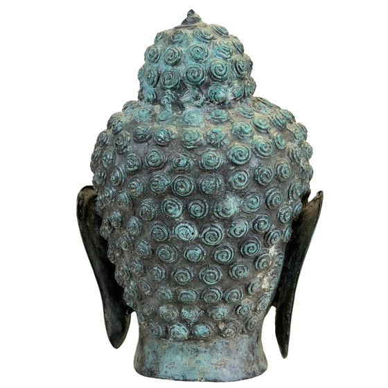 Cabeza de Buda de bronce patinado turquesa – Estilo Thai U Thong 26.5 cm – Esculturas, Bronze (photo 5 of 9)