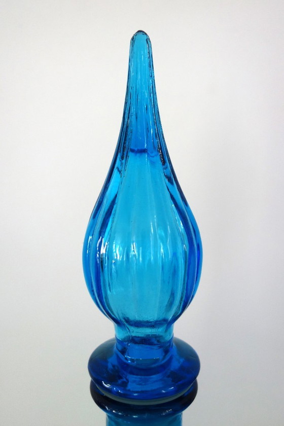 Empoli bottle or decanter with stopper, Italy 1960, Glass & Decanter, Glass, Blue, Vintage (photo 3 of 8)