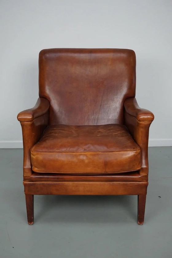 Image 1 of Vintage Nederlandse clubfauteuil van cognackleurig leer