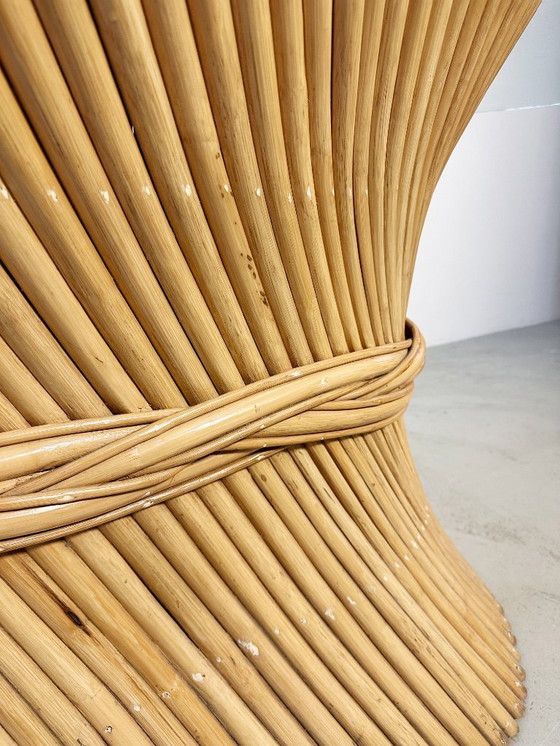 Image 1 of McGuire-Esstisch „Sheaf of Wheat“ aus Rattan und Glas aus den 1970er Jahren