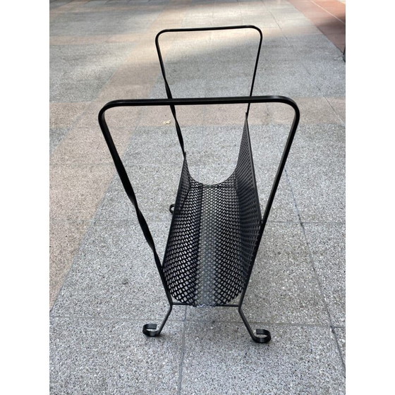 Image 1 of Vintage vinyl magazine rack, perforated metal and wrought iron by Mathieu Matégot, 1975