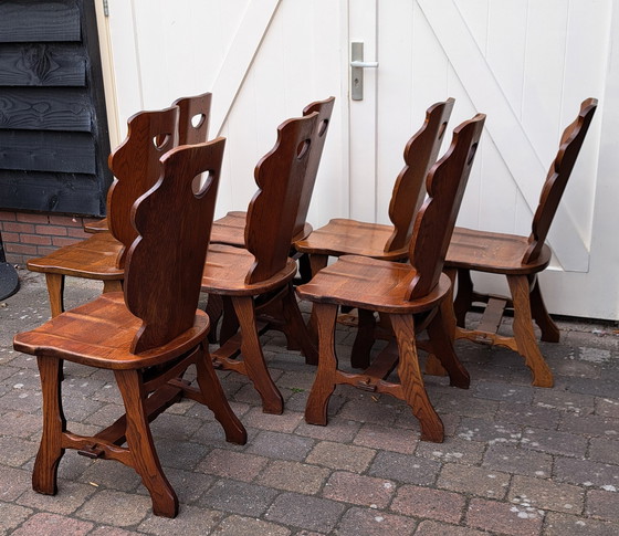 Image 1 of 8 x Brutalistische Eichenstühle.