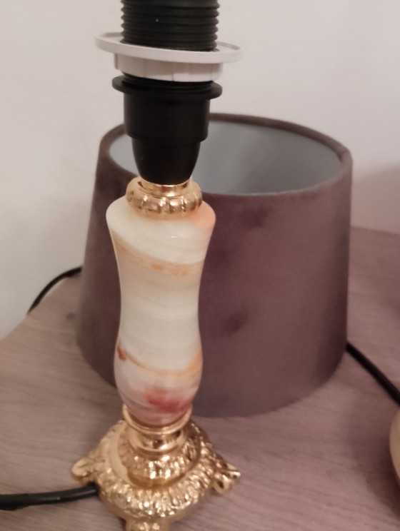 Image 1 of Set of 2 vintage neo-classical style bronze and onyx lamps, fully restored