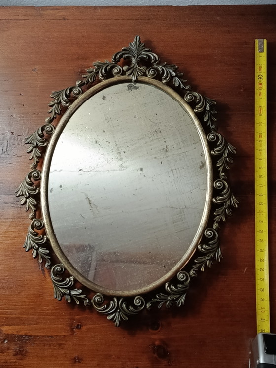 Specchio Ovale Vintage Anni '50/'60 In Ottone Stile Barocco 30x24 Cm – Brass, Bronze (photo 4 of 6)