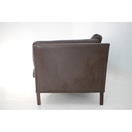 Image 1 of Vintage 3 seater sofa in brown leather, Denmark 1970