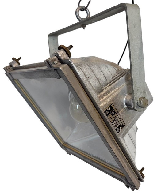 Foco de teatro gris vintage con cubierta de cristal, años 80