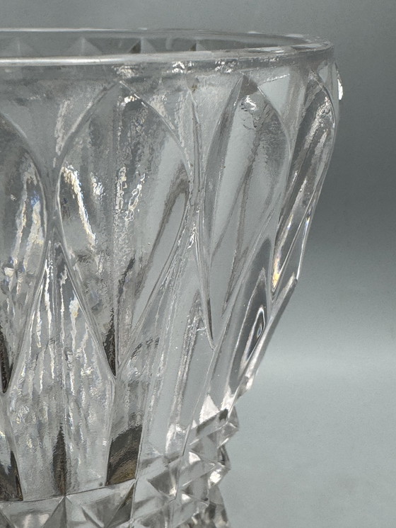 Image 1 of Mid-Century Table Lamp with Cut Glass Shade and Wooden Base – Vintage Design Lighting