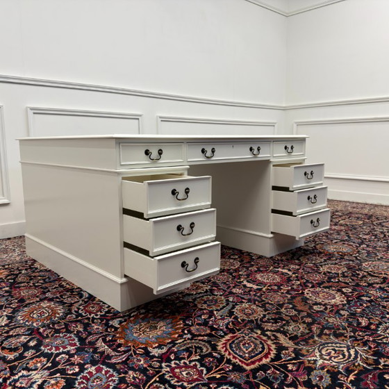 Classic English White Desk Partnerdesk – Wood, Leather (photo 14 of 18)