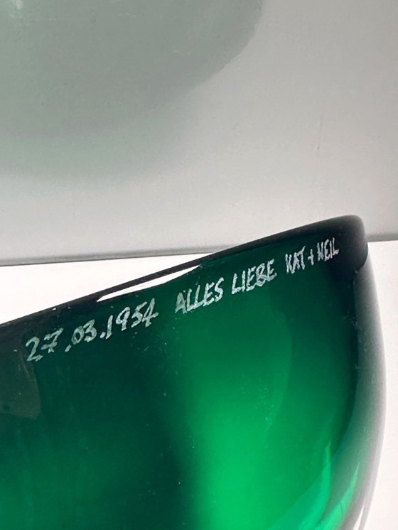 Image 1 of Ciotola in vetro vintage Glasstorm Scotland Ciotola di metà secolo Verde fatta a mano anni '50 Posacenere Vide Poche Murano