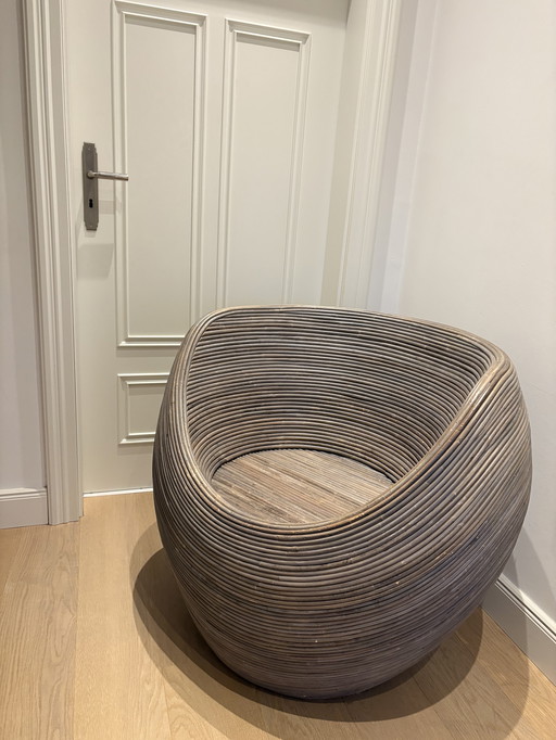 Silla huevo de ratán vintage / Silla cápsula: estilo años 60/70, acabado claro poco común