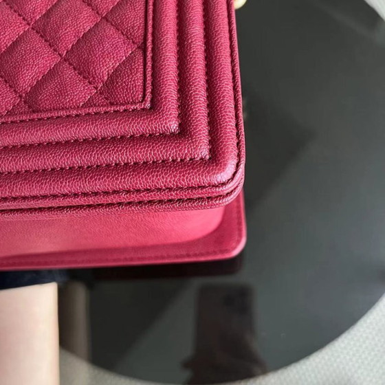Image 1 of Chanel Boy Medium - Caviar 25CM Quilted Dark Red Golden Hardware Series 26