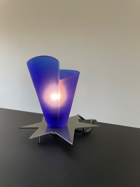 Image 1 of Vintage Zicoli design lamp sapphire blue glass stainless steel