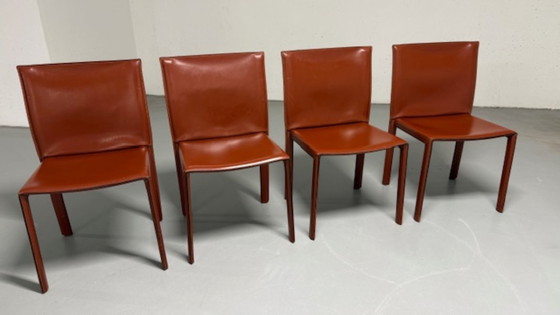 Image 1 of 6 sedie di design italiano Enrico Pellitzoni in pelle color cognac