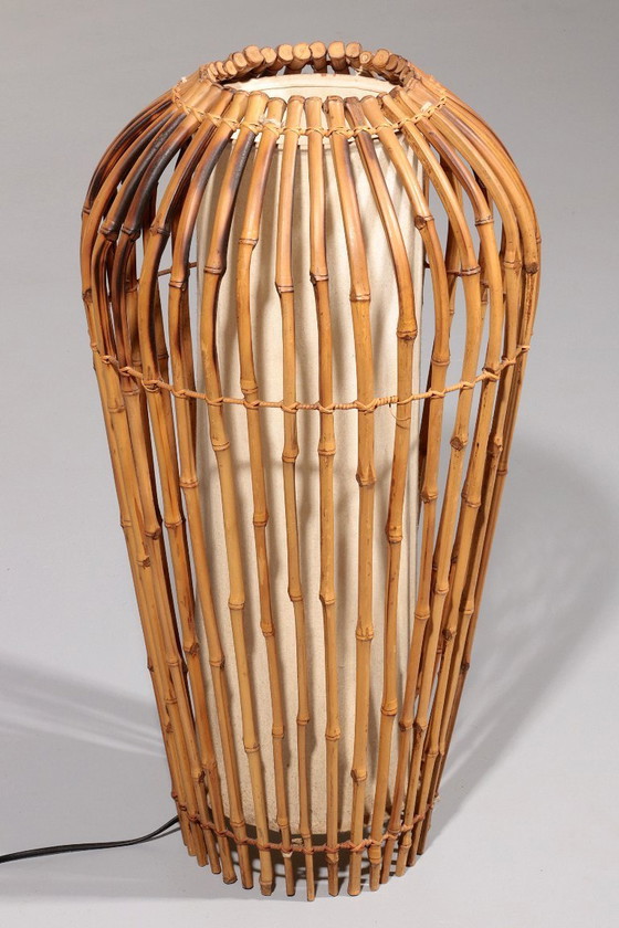 Image 1 of Midcentury Floor Lamp Rattan, Bamboo and Fabric Franco Albini, Italy 1960s