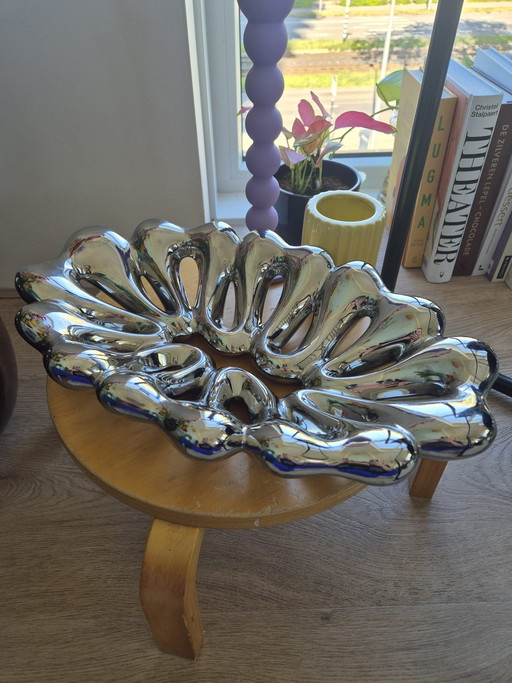Cesto da frutta vintage in argento stile Space Age