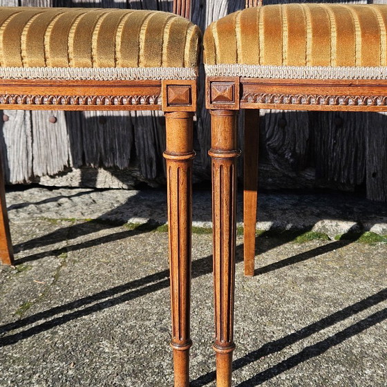 Image 1 of Set of 4 Antique handcarved Walnut Chairs - Upholstered wooden Side Chairs-Claude Sené Style Louis XVI-late 1900th