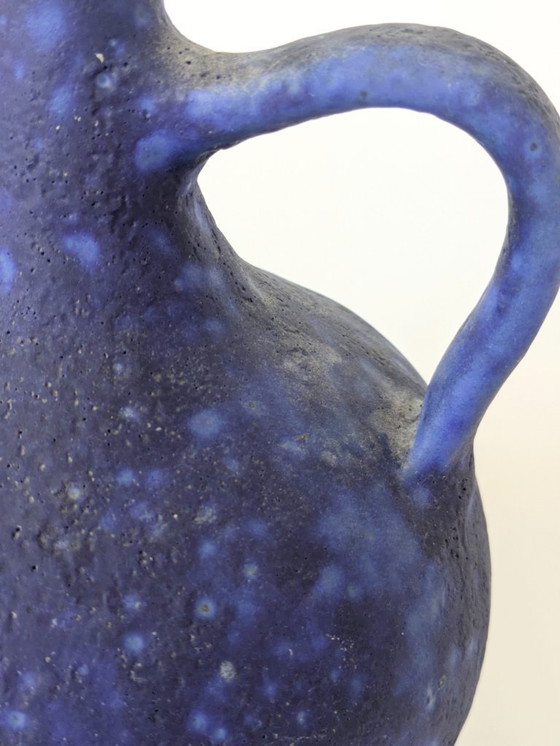 Image 1 of Jarrón con asa de mediados de siglo de Heyne Keramik, lava grasa azul ultramar Klein, Alemania Occidental, década de 1960