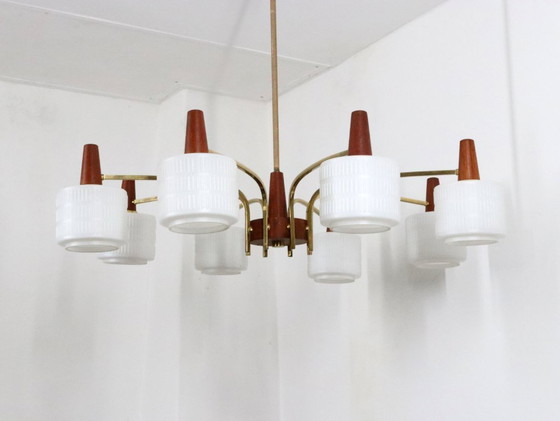 Image 1 of XL Lustre Vintage Design Danois Teck Verre Laiteux