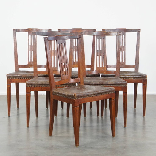 6 x Leather Dining Chair with Wood