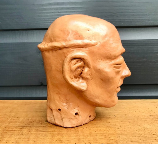 Vintage Sculpture Man's Bust Head from Clay