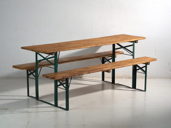 Set da birreria antico, tavolo e due panche – Germania, circa 1960 – Set da giardino, polished steel, Rustic (photo 8 of 40)