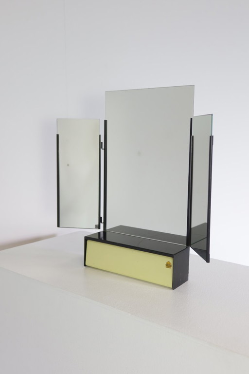 Mid-Century modern metal mirror with comb holder and folding side panels, 1960s - Brabantia