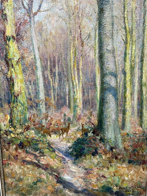 Maurice Sieron (1879-1970). "Forest Landscape". Oil on old canvas. Impressionism., Paintings & Drawings (photo 4 of 7)