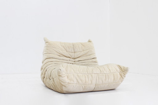 Vintage Togo Ligne Roset fauteuil velours beige