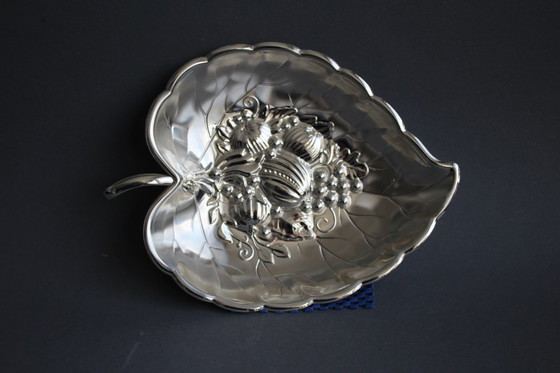 Image 1 of Ciotola BMF, porta caramelle, ciotola a forma di foglia con motivo a rilievo, placcata in argento, vintage