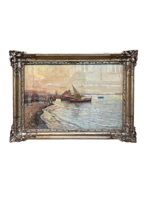 Seascape Oil Painting on Board by Fausto Pratella, 1950s – schilderijen tekeningen