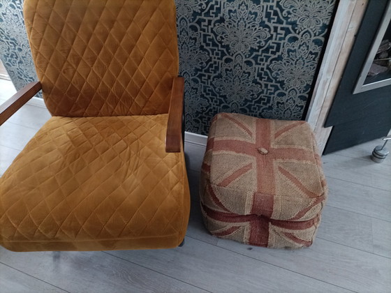 Image 1 of Stoere Vintage Poef hocker Britain Flag.